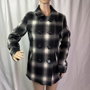 Maurizio Baldassari Coat Mens Medium Black Plaid Wool Pea Coat Made Italy